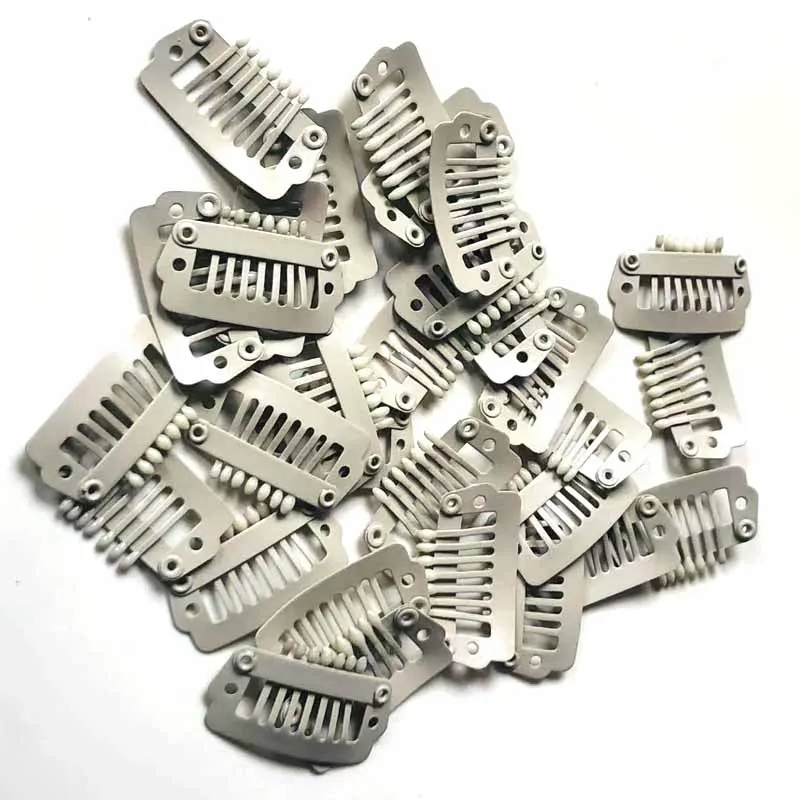 20pcs/50pcs 2.3cm 7 teeth black color Metal Snap Clips for Hair Extensions Clip-on Wig Wigs Weft Hairpiece I Shape Metal Clips