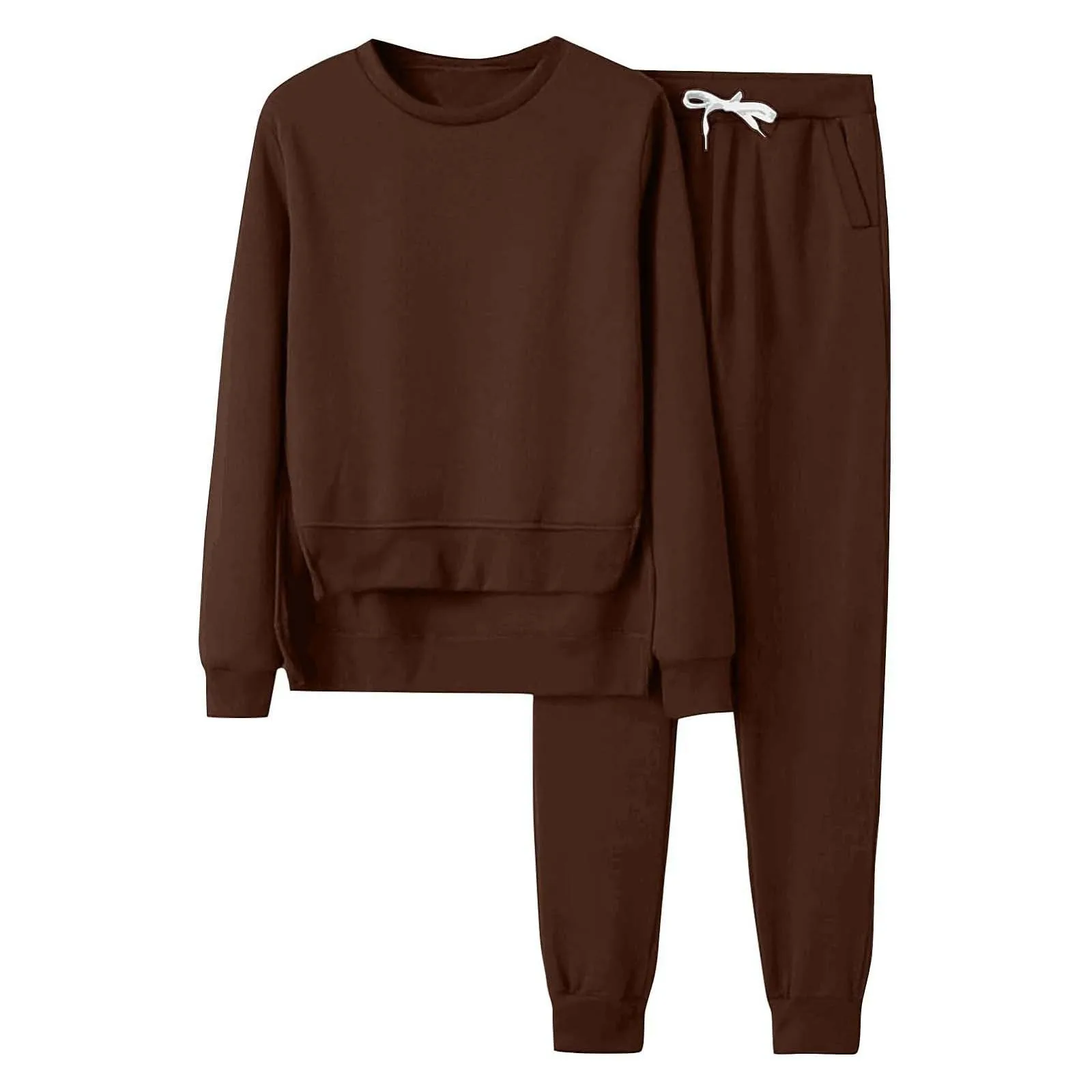 

Women's Solid Color Tracksuit Casual Loose Fit Velvet Lined Thickened Round Neck Long Junior Pant Suits Girls Interview Suit