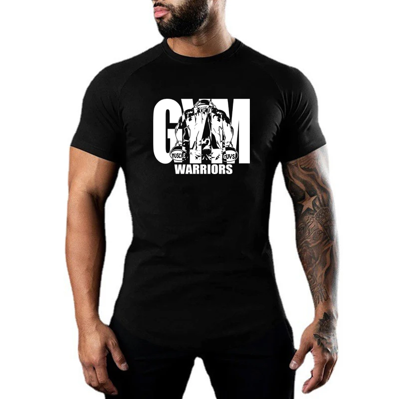 T-shirt casual a maniche corte traspiranti estive Allenamento in palestra Camicie sportive da corsa per muscoli Abbigliamento da fitness per bodybuilding da uomo in cotone