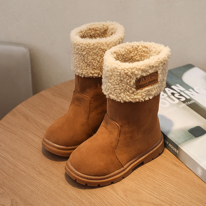

Children Long Boots Winter Girls Causal Plush Boots Camel Simple Versatile Kids Fashion Platform Mid-calf Boots Slip-on Non-slip
