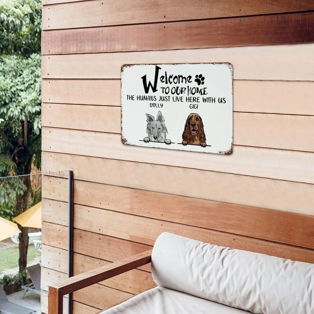CIFbuy Personalized Dual‑Dog Welcome Metal Sign,Funny Pet Quote Home Wall Decor Gift (For Decoration Only)