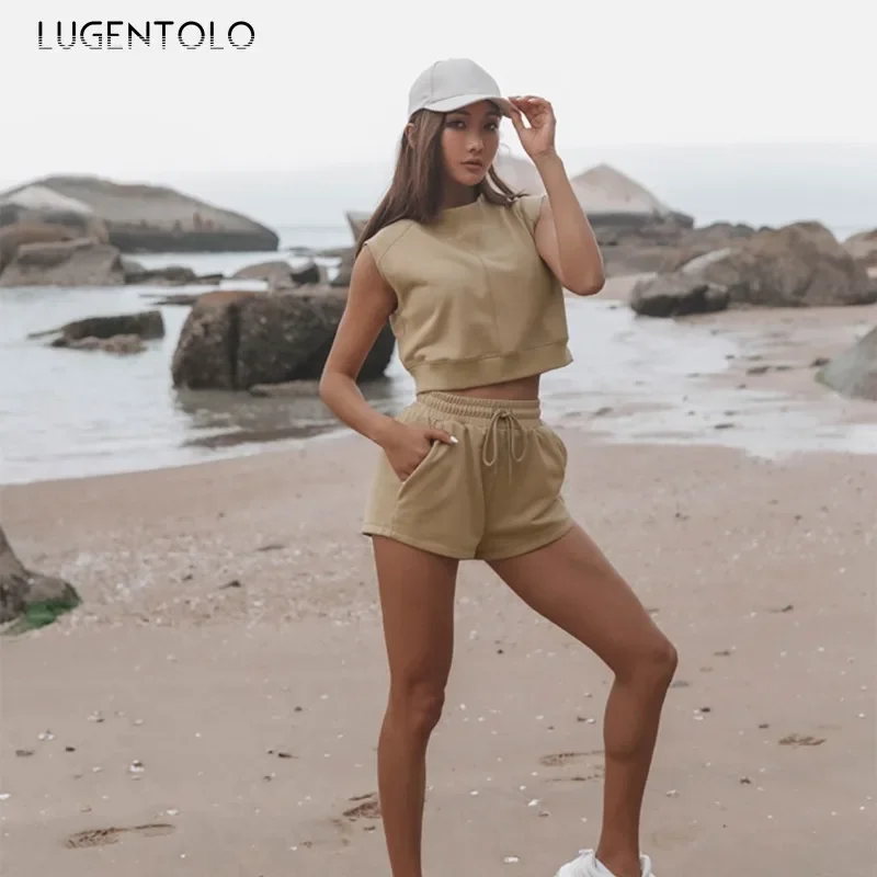 Women Casual Two-piece Set Cropped Comfortable Sleeveless Vest Elastic Waist Breathable Shorts Fashion Street Jogging Outfit