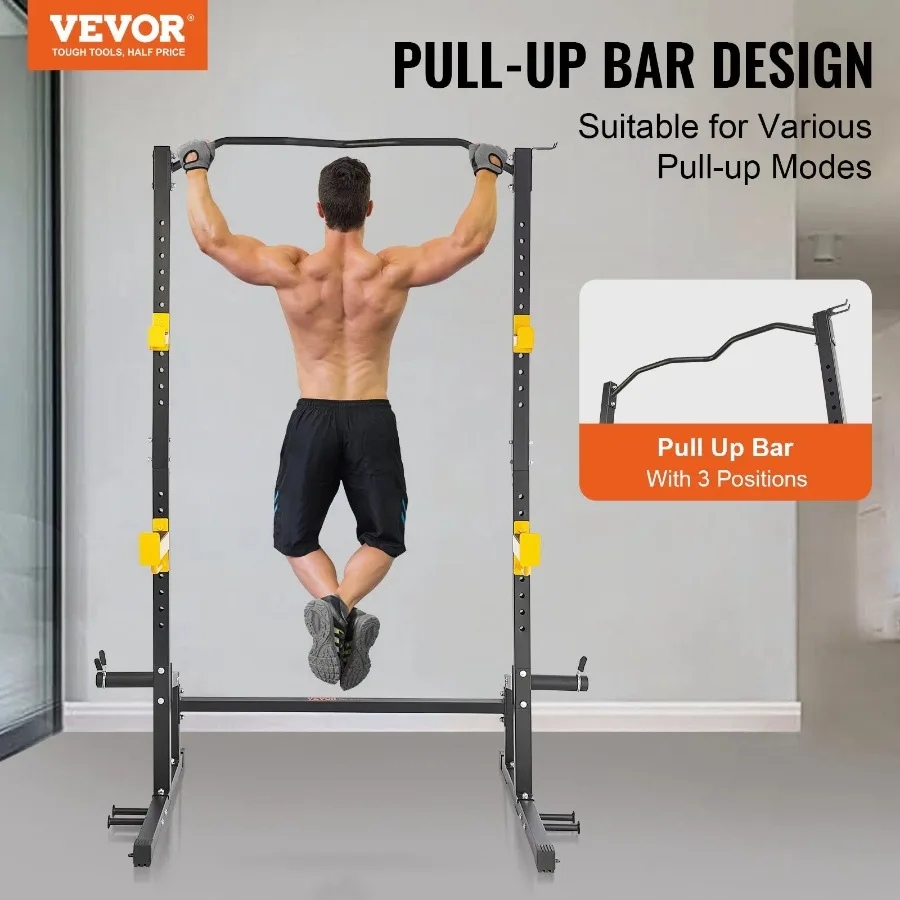 Squat Stand Power Rack Multi-Functional Power Rack with Pull up Bar Hook and Weight Plate Storage Attachment Adjustable Power