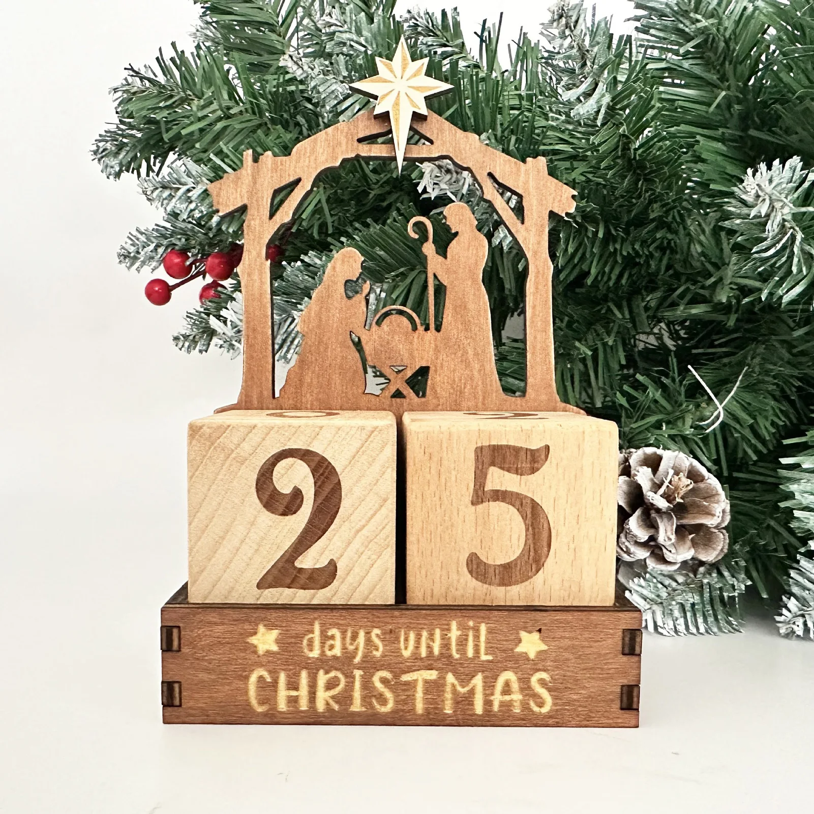 

2025 Christmas Decoration Calendar Jesus Star Moon Countdown Wooden Calendar Ornament Navidad New Year Home Decoration Supplies