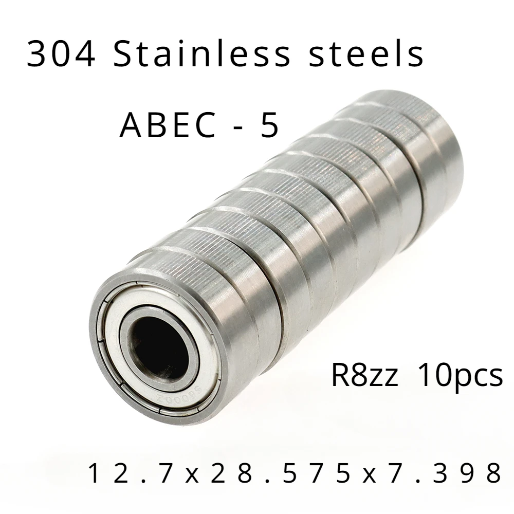 

High Performance 304 Stainless Steel ABEC-5 Non-standard Inch Bearing R8zz 12.7x28.575x7.398mm of 10pcs - Stainless Steel