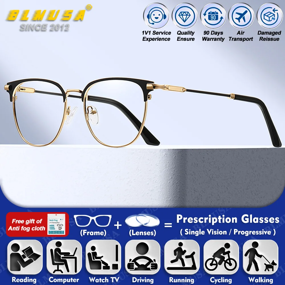 

BLMUSA (M) Casual Style Men Round Myopia Prescription Glasses High Quality Anti Blue Ray Reading Multifocal Professional Eyeware