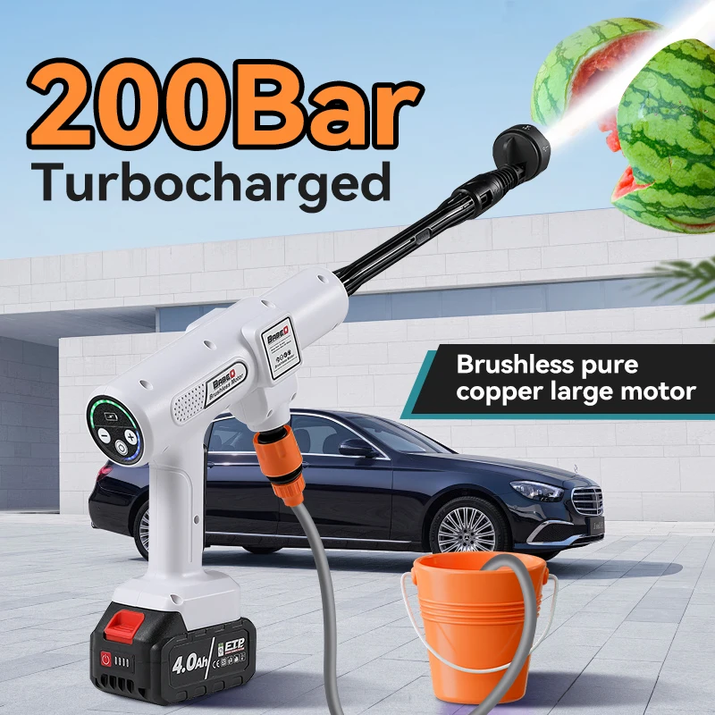 200Bar Brushless Electric High Pressure Washer Spray Cleaner Water Gun Wireless Car Garden Washing Tool for Makita 18V Battery