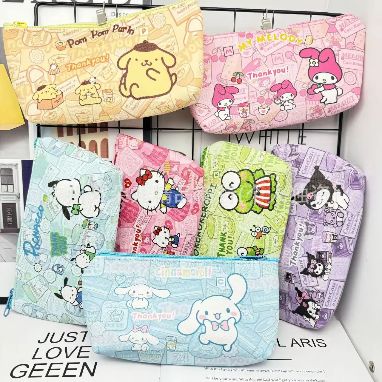 Cute Sanrio Pencil Case, Large Capacity PU Zipper Pencil Case, Single-Layer Waterproof Stationery Storage Bag.