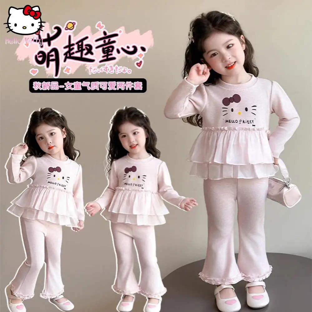 

Sanrios Kawaii Hello Kittys Child Suit Spring Autumn New Long Sleeves Trousers Cartoon Children's Clothing Hoodies Pullover Cute