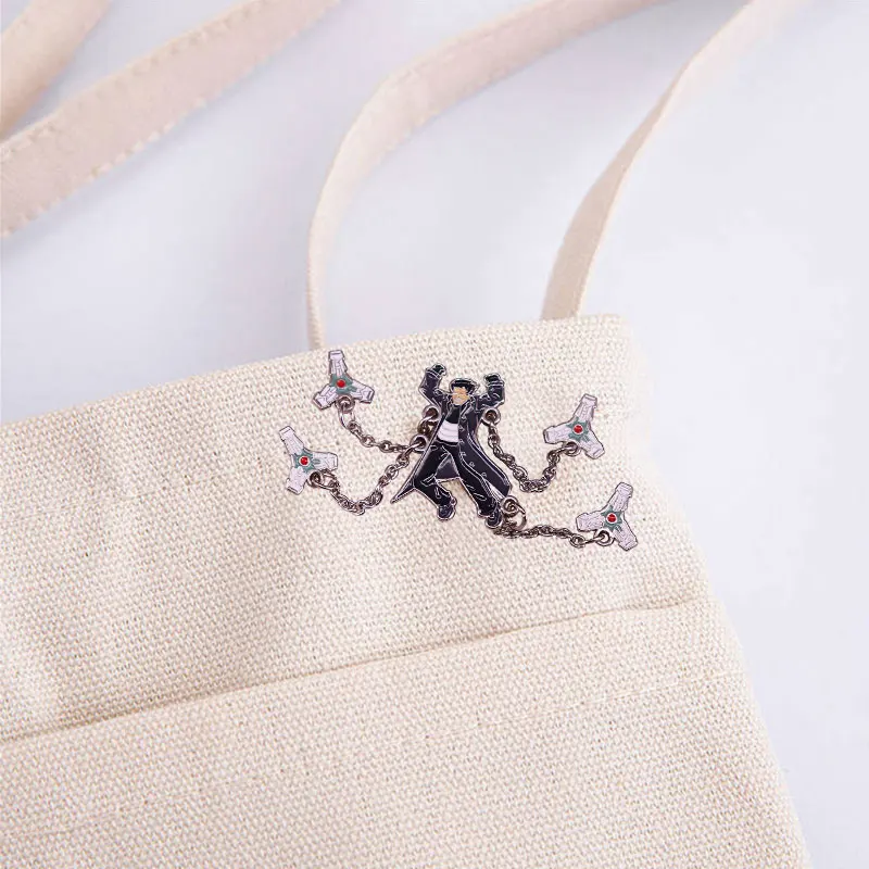 Doctor X Octopus Enamel Lapel Pin with Chain DocOck Badge Comic Books Character Brooch Backpack Decoration Charm Jewelry