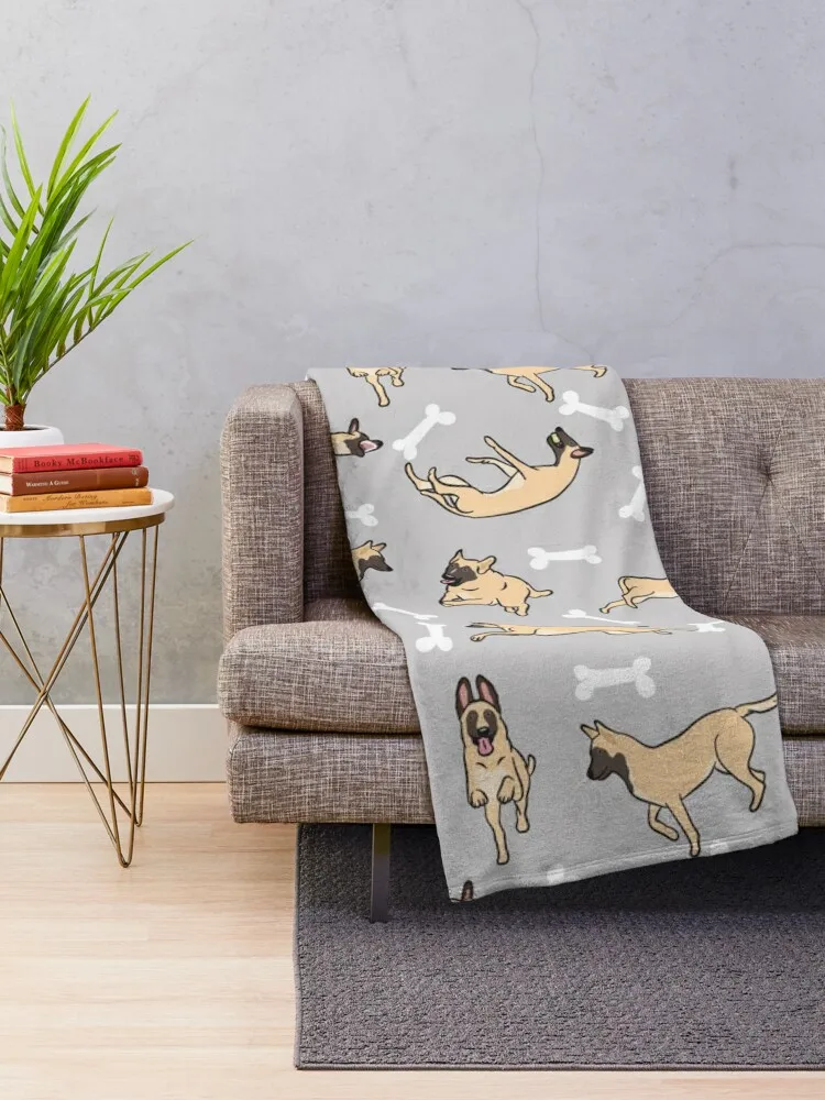 Playing Cream Belgian Malinois - Gray Background Throw Blanket Comforter Kid'S Thin Blankets