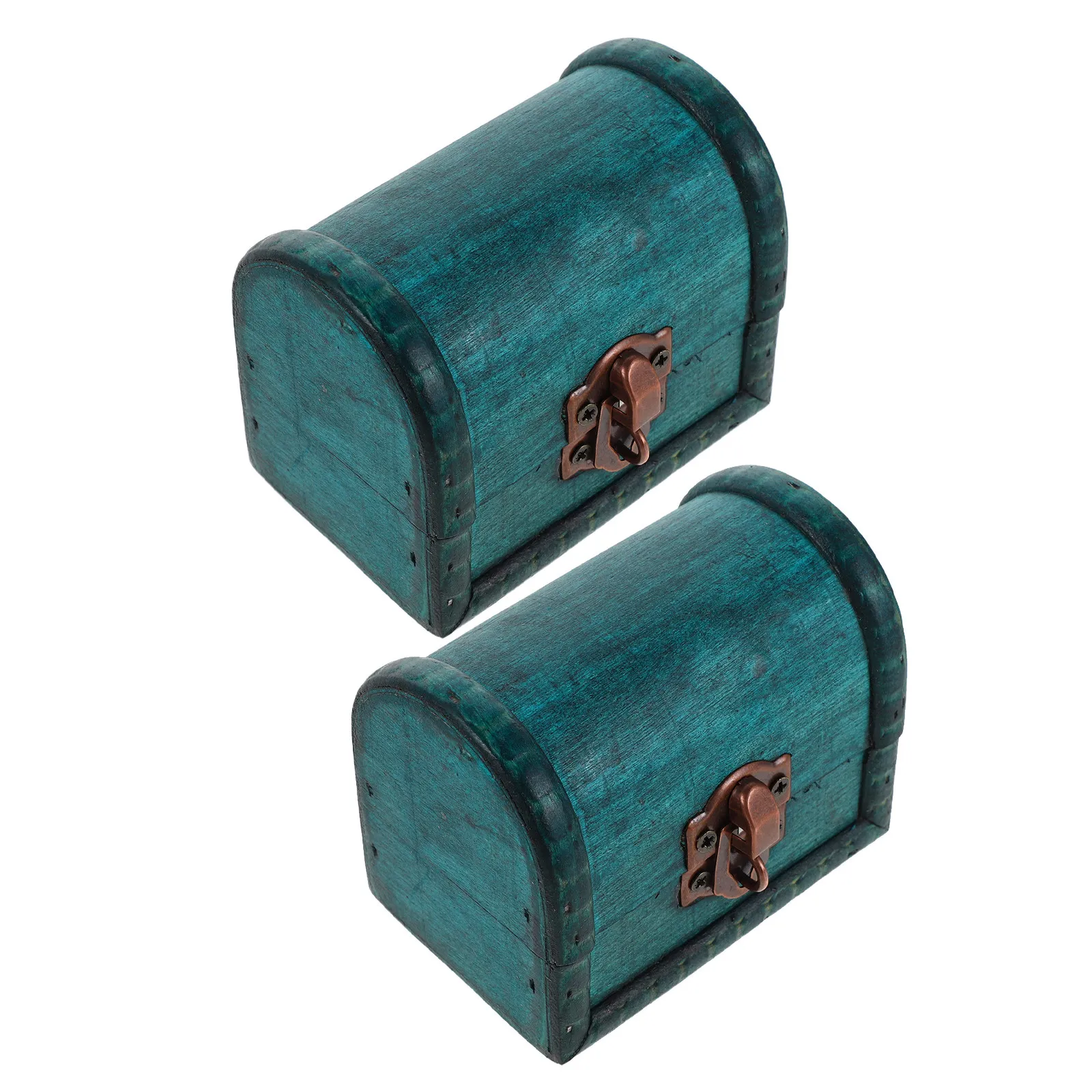 2Pcs Vintage Wood Storage Chest Lock Decorative Jewelry Organizer Retro Keepsake Treasure Box Small Decorative Box for Home