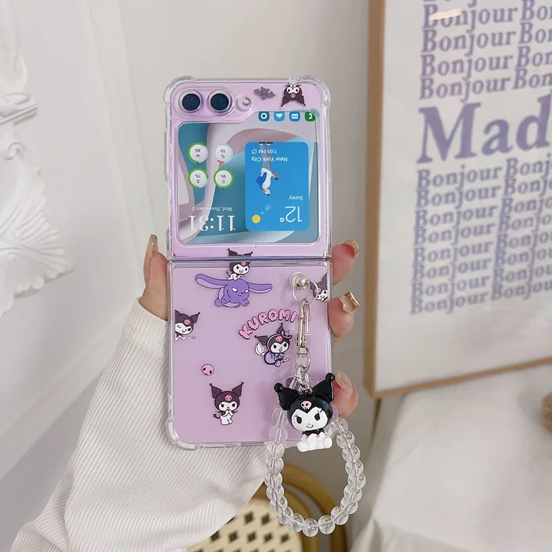 Sanrio My Melody Kuromi Cinnamoroll Transparent Phone Case For Samsung Galaxy Z Flip 5 Soft TPU Back Cover For Z Flip 3 4