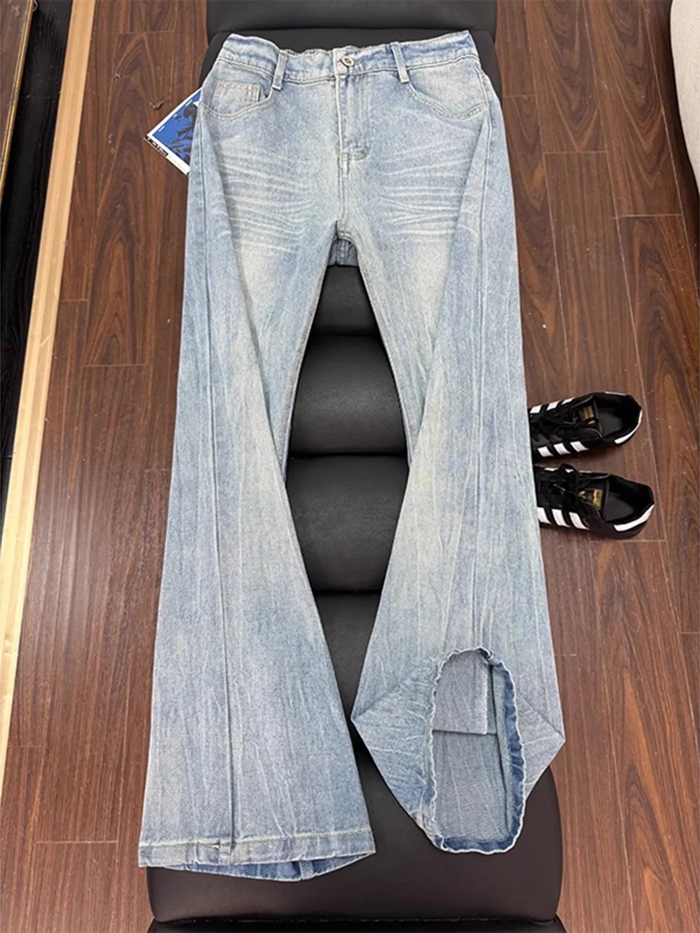 

Мужские джинсы Cleanfit с рисунком молнии, прямые облегающие джинсы с завышенной талией, повседневные джинсы на молнии со средней талией