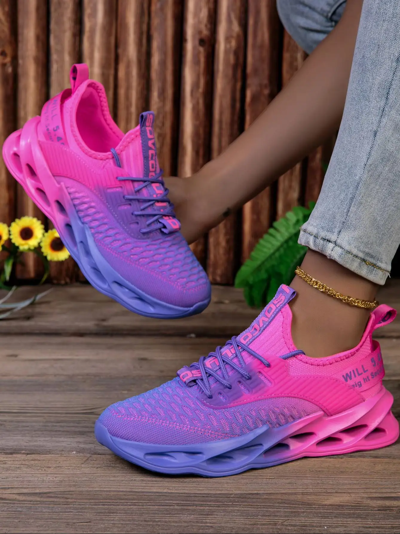 Women's Gradient Breathable Running Shoes, Lightweight Shock-absorbing Anti-slip, Stylish Versatile Sneakers for Daily Walk, Mou