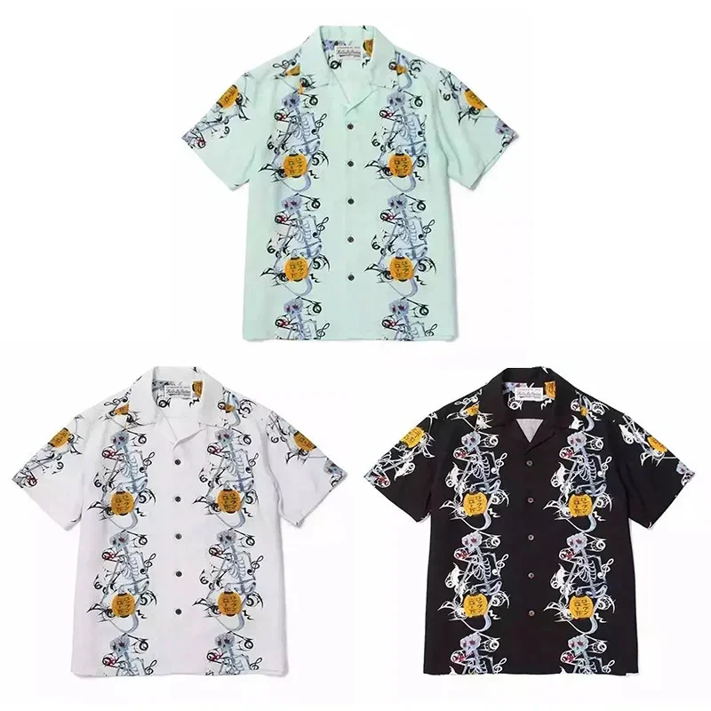 

New Skull Lantern Printing WACK Hawaii Shirt Men Woman 1:1 High Quality Loose Casual Summer Lapel Tops T-shirt