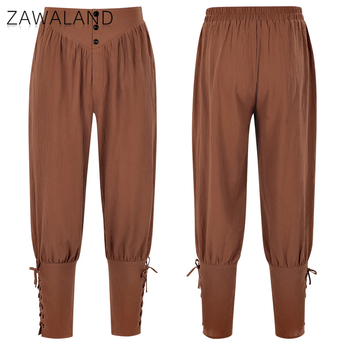 กางเกงขายาวแบบผูกเชือกสไตล์ยุคกลาง ชุดคอสเพลย์เรเนซองส์สำหรับผู้ใหญ่ สีพื้นเรียบง่าย กางเกงลำลองขายาว กางเกงแสดงละครโจรสลัด