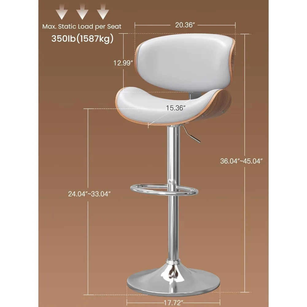 Altura ajustável giratória Bar Stool, Modern PU Leather cadeira estofada, Encosto e Apoio para os Pés, Bar Chair, Conjunto de 4, 20"