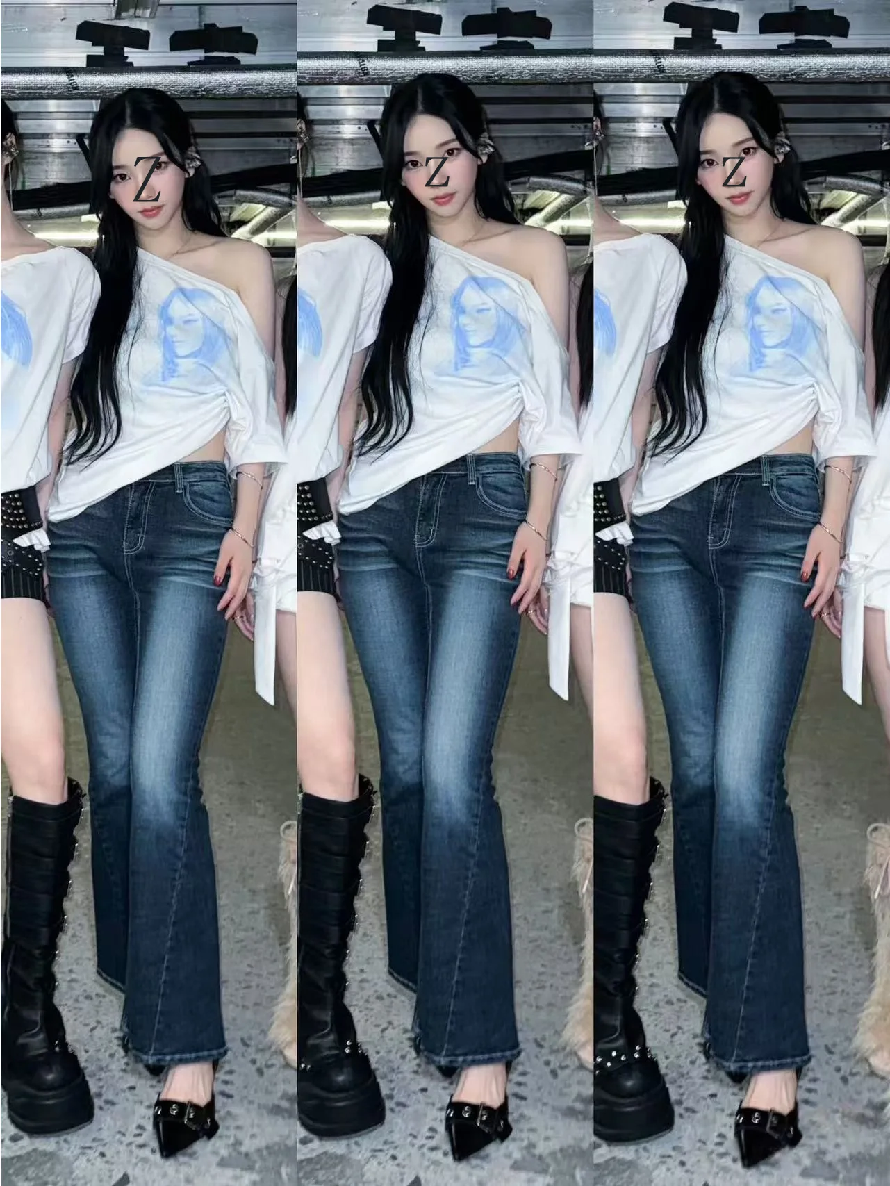 Retro High Waist Bell Bottom Denim Jeans Comfortable Stretch Cotton Blend Casual Pants for Spicy Girl Style