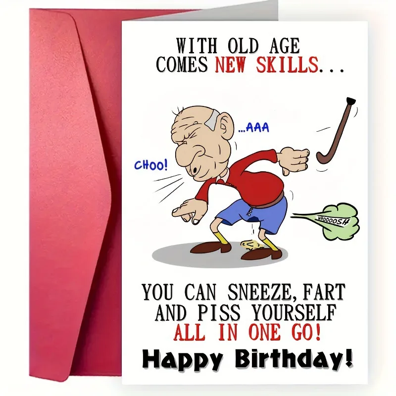 With Old Age Comes New Skills Funny Self-Mocking Birthday Card for Senior Citizens  Interesting Cartoon Cards for the Elderly