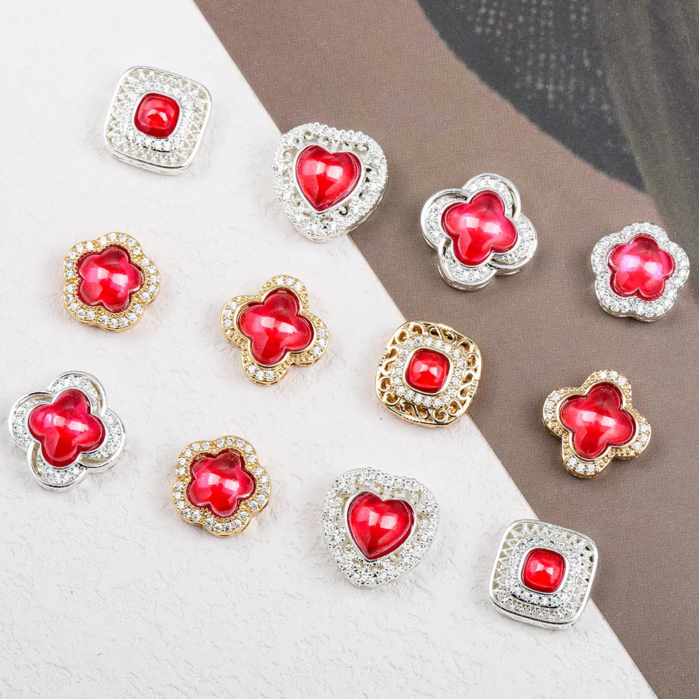 5 Pieces Copper Gold-plated Inlaid with Red Crystal Spacer Beads DIY Pearl Necklace Bracelet Jewelry Accessories Wholesale