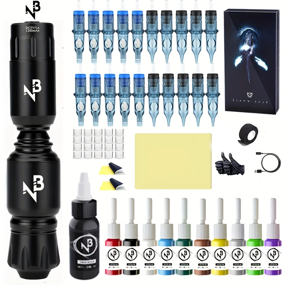 

Комплект тату-пистолета, комплект беспроводной тату-машины, комплект тату-пистолета, с источником питания для татуировки 1500 мАч и 20 игл для татуировки, полный набор татуировки, принадлежности для татуировки для начинающих, Tm-1