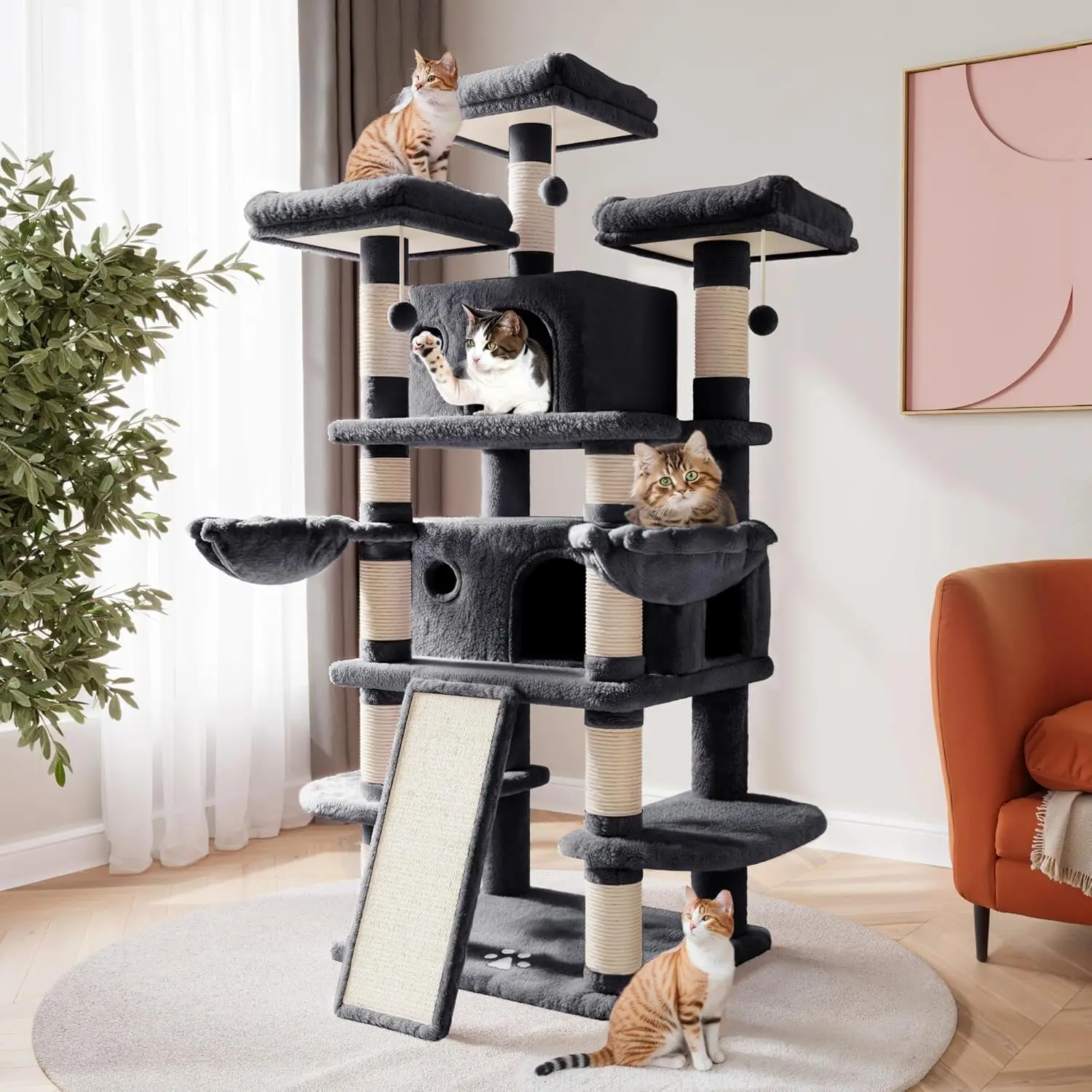 

68 Inches Multi-Level Large Tree for Large Cats/Big Tower with Condo/Cozy Plush Perches/Sisal Scratching