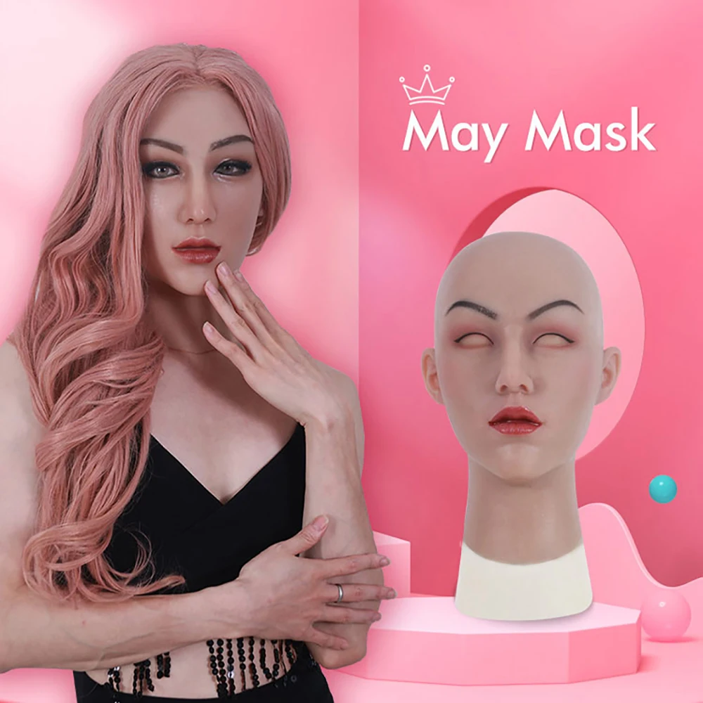 Fake Man to Woman Cosplay Head Mask Artificial Boy to Sexy Girl Transgender Disguise Mask Crossdressing Lifelike Halloween Face