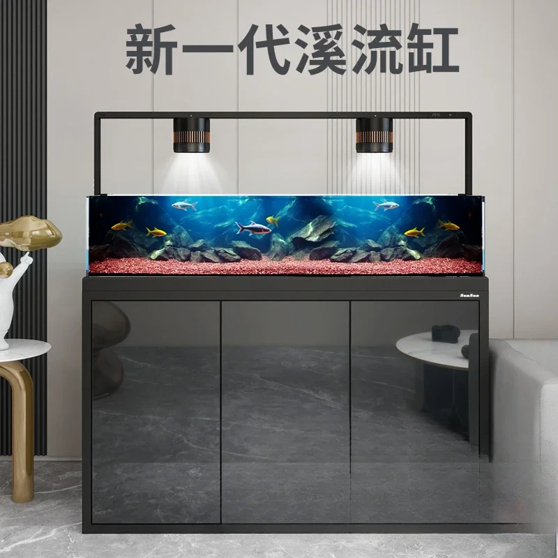 Original ecological wild mining stream tank living room ultra-white landscaping bottom filter fish tank