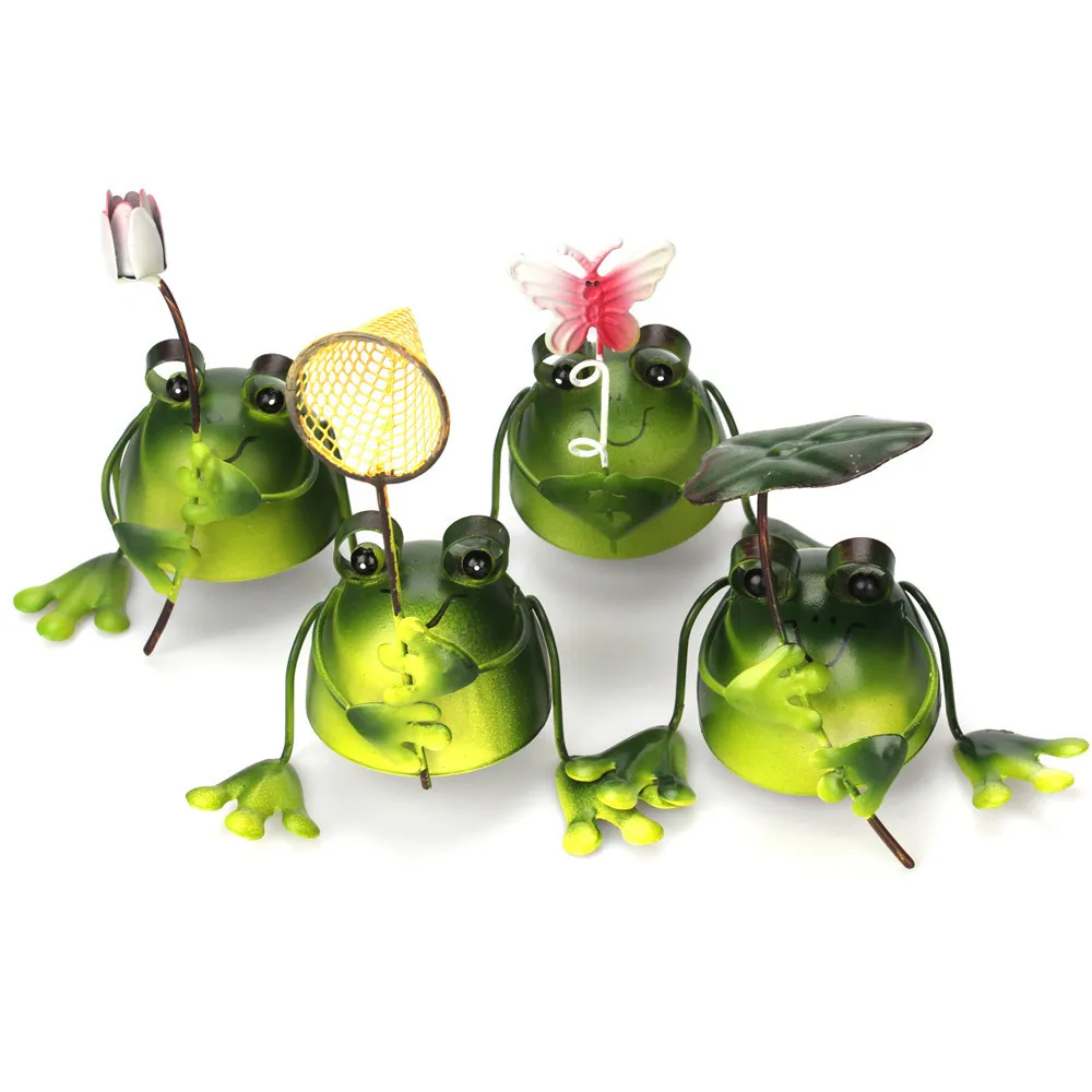 Cartoon cute frog iron ornaments crea tive home living room decoration metal crafts 4 sets