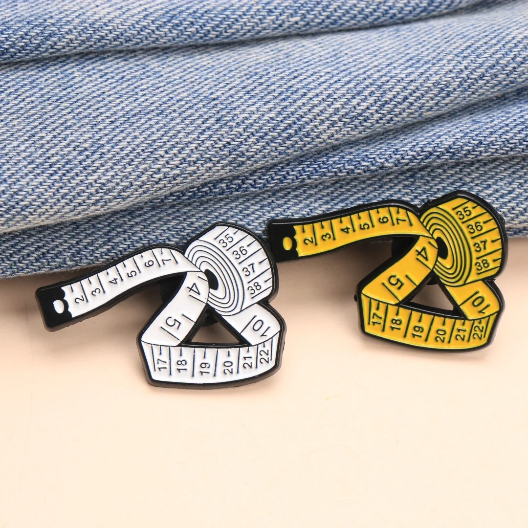 Tape Measure Enamel Pins - Cartoon Ruler Lapel Badges for Tailor & Sewing DIY Punk Jewelry Gifts