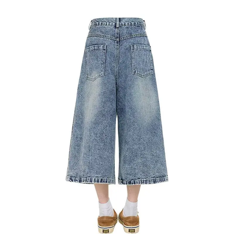 High Waist Loose Fit Straight Leg Denim Shorts Women's Summer 2026 New Style Casual Fashion Streetwear Seven-Foot Length