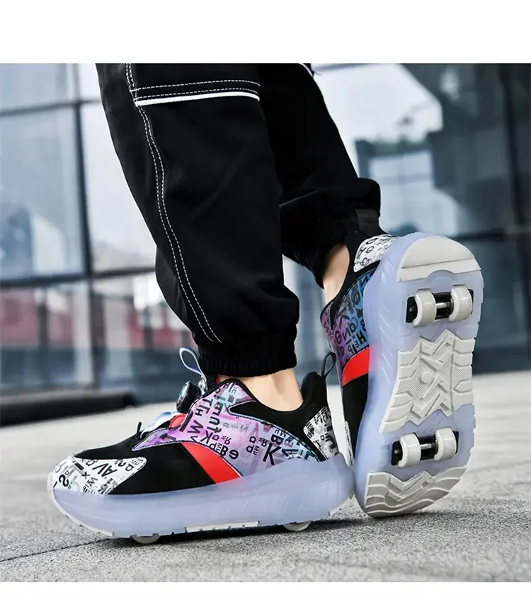 รองเท้าสเก็ตกีฬาหัวเข็มขัดหมุนสี่ล้อสำหรับเด็กเด็กหญิงเด็กชายรองเท้าใส่เดินเบาระบายอากาศได้สำหรับนักเรียนมัธยมต้น