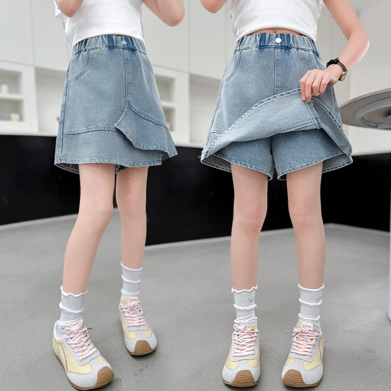 

Street Style Kids Ruffle Denim Skirt with Shorts for Tween Girls Fashion Summer High Waisted Short Skirt Kids Trend Bottoms 5-14