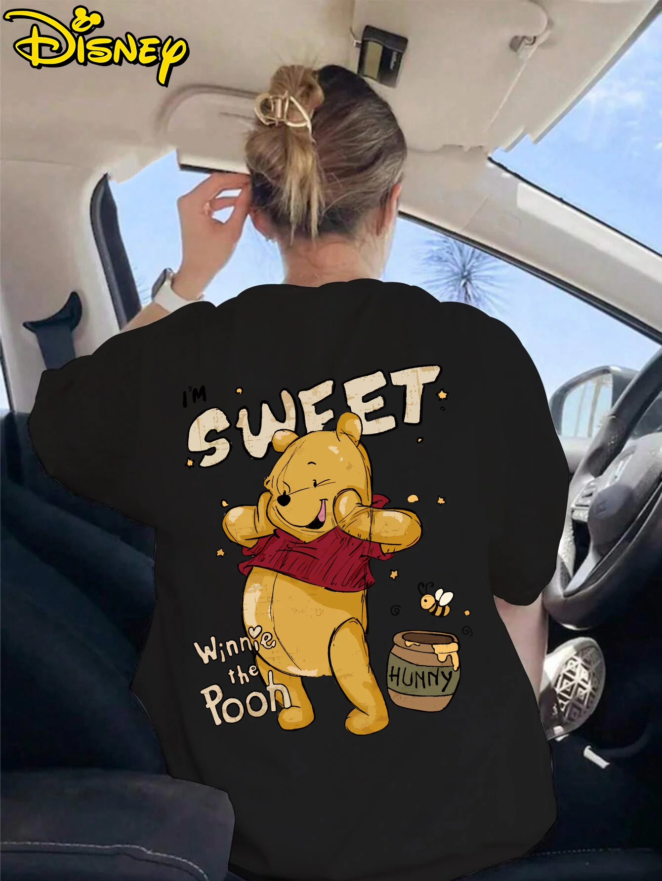 ويني ذا بوه "أنا لطيف" مطبوعة الكرتون لينة ترتد عادية كم قصير قمة الموضة قصيرة الأكمام طاقم الرقبة تي شيرت المرأة