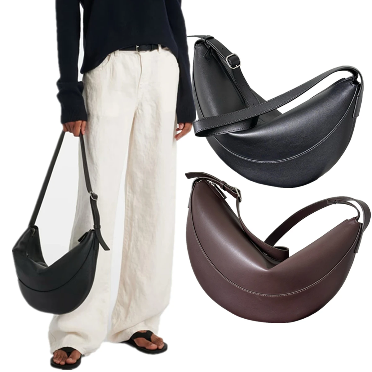 

Jenny&Dave Top Quality Bag Women Minimalist Handmade Cowhide Messenger Bag Moon Silhouette Retro Shoulder Bag For Women