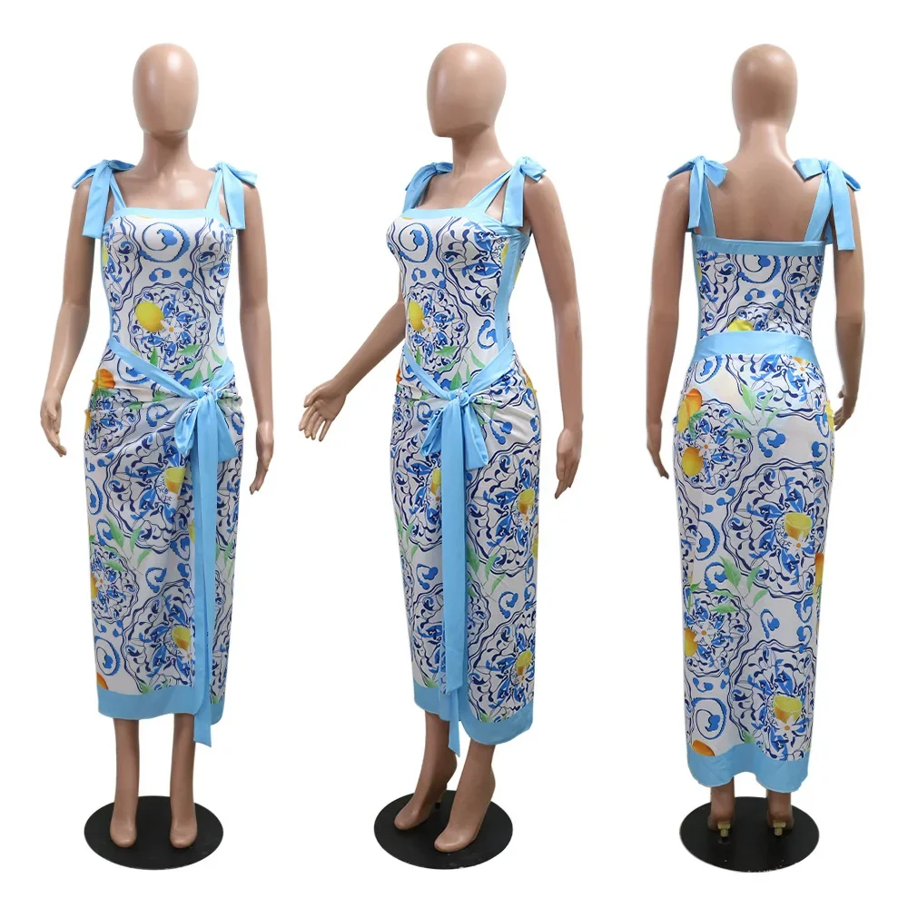 Conjunto de vestido bandagem elegante de 2 peças feminino, saia sexy, roupas de praia, maiô, roupa de banho, verão, 2022