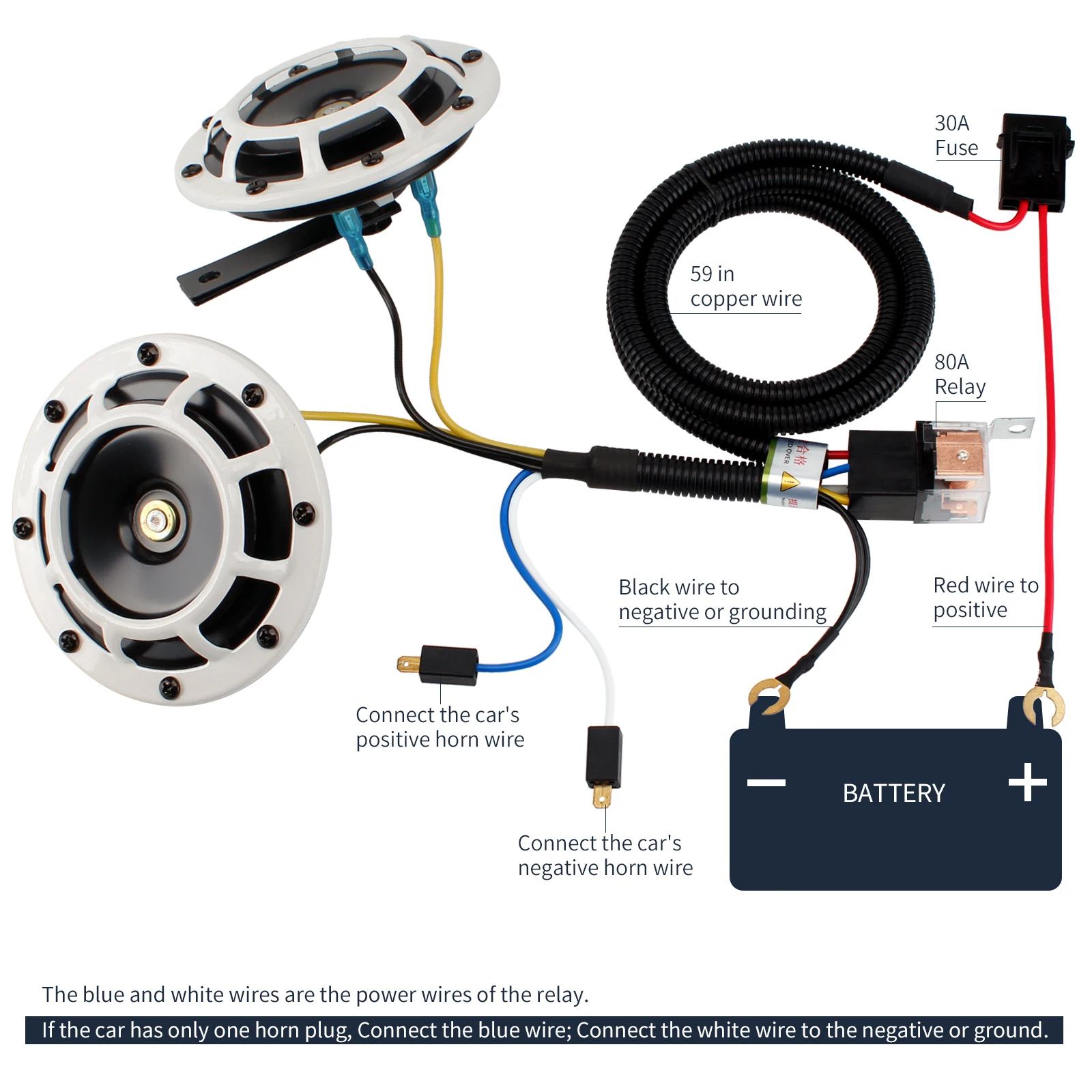 ALLREY – klaxon de voiture multicolore 12V, Kit de klaxon à Air électrique, double ton, alarme Super forte, outil d'avertissement pour moto et camion, 2 pièces