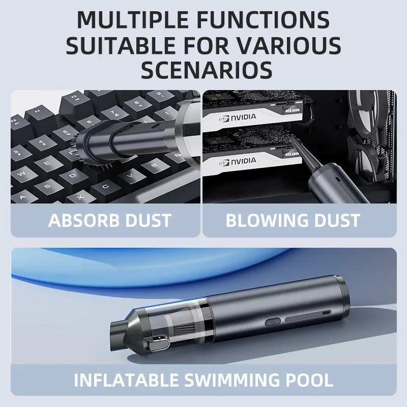 مكنسة كهربائية للسيارة لإزالة الغبار، شفط عالي وقابل للنفخ، متكاملة مزدوجة الأغراض، محمولة باليد عالية الطاقة، سيارة صغيرة بدون فرش