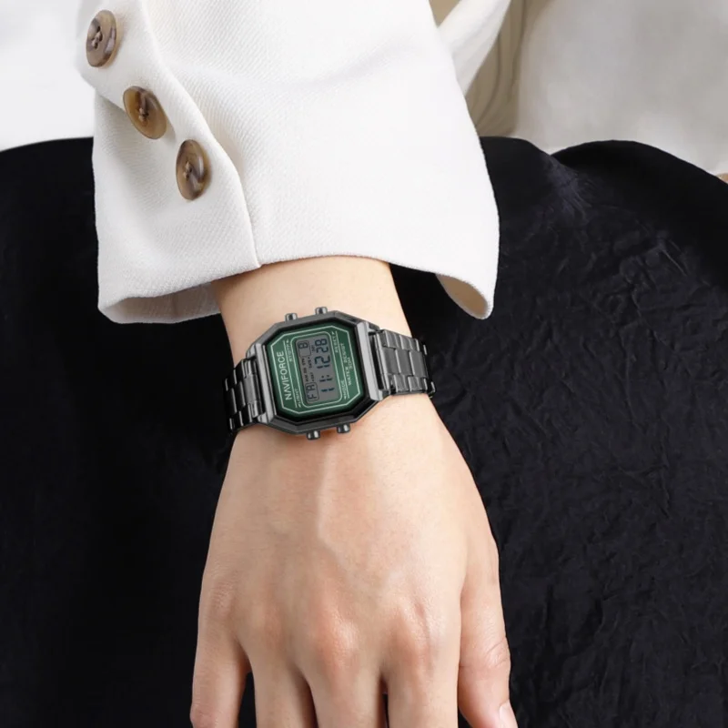 NAVIFORCE 5063S Reloj electrónico de moda para mujer Calendario simple Correa de acero resistente al agua Relojes digitales deportivos casuales para mujer