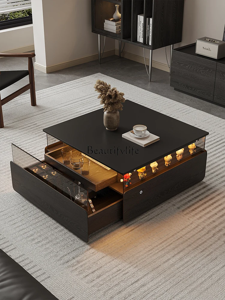 

Italian square coffee table living room household light luxury high-end small apartment with light coffee table