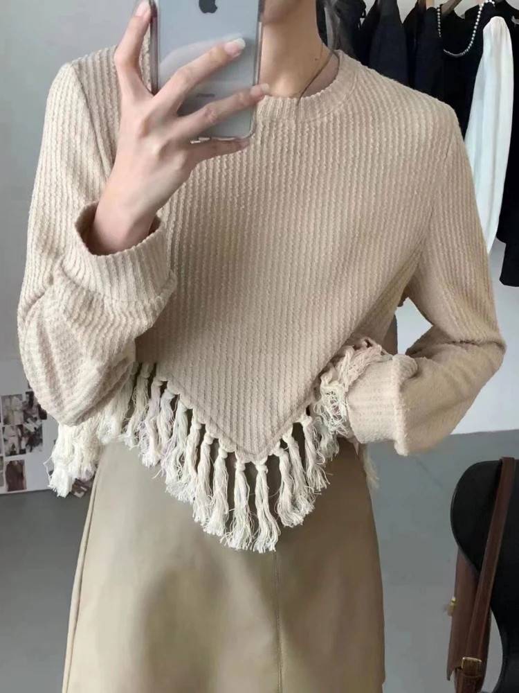 Tassel Long Sleeve Pullovers Women High Street Y2k Clothes Autumn All-match Ulzzang Vintage Trendy Aesthetic Sweaters New Chic