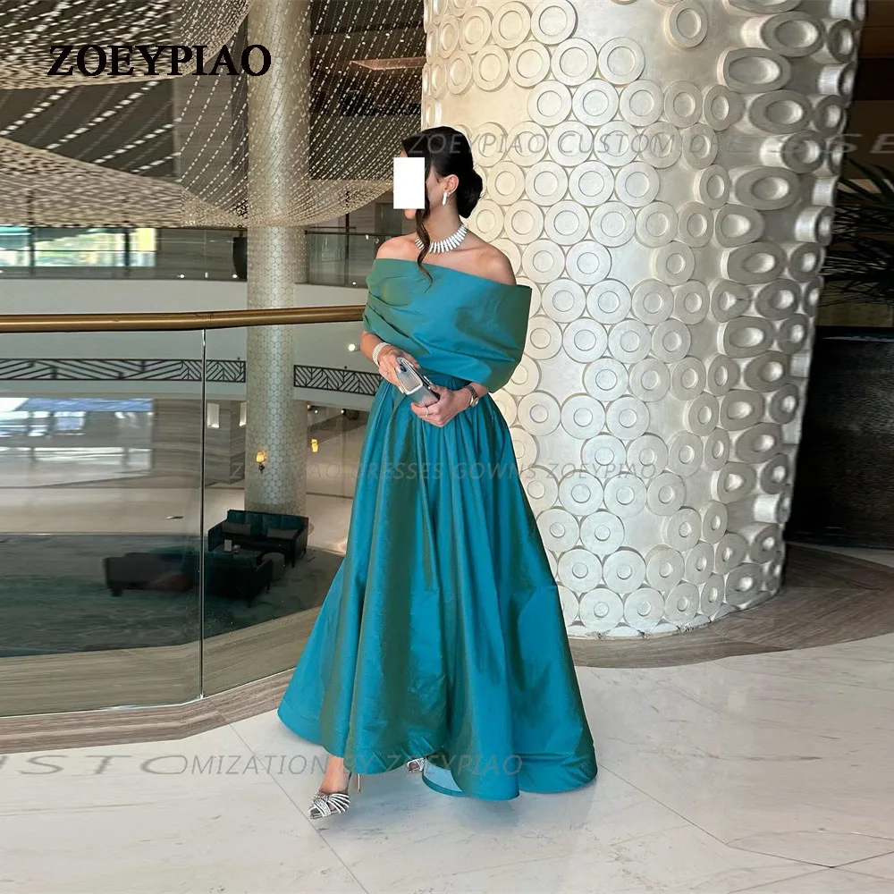 

Elegant A Line Strapless Prom Gowns Women's Off Shoulder Taffeta Party Evening Gown Ankle High Low Special Occasion Dress