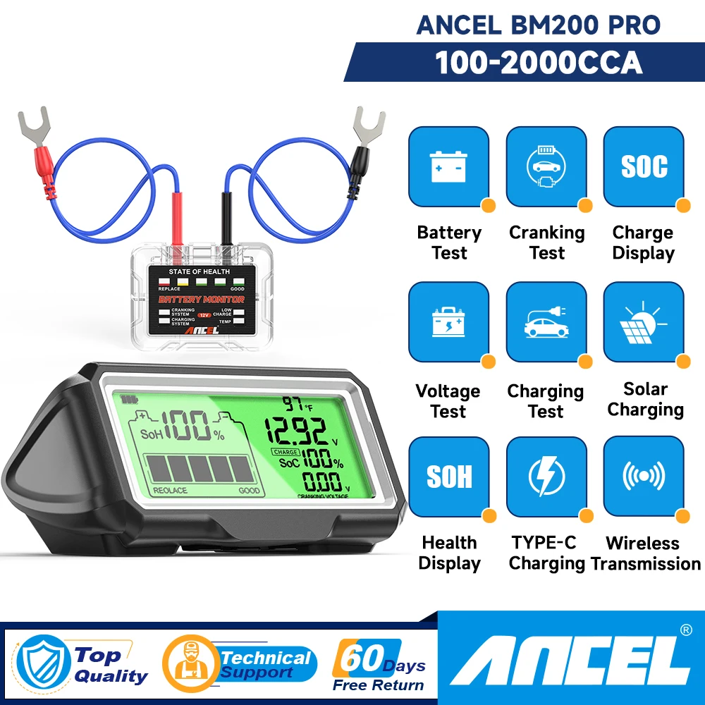 ANCELBM200PRO12ВтестеремкостиавтомобильногоаккумуляторамониторсветодиодныйдисплейводонепроницаемыйSOHSOCанализаторздоровьяаккумулятораавтотестеринструменты-AliExpress34