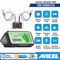 ANCEL BM200 PRO 12V probador de capacidad de batería de coche Monitor pantalla LED impermeable SOH SOC analizador de salud de batería herramientas de prueba automática