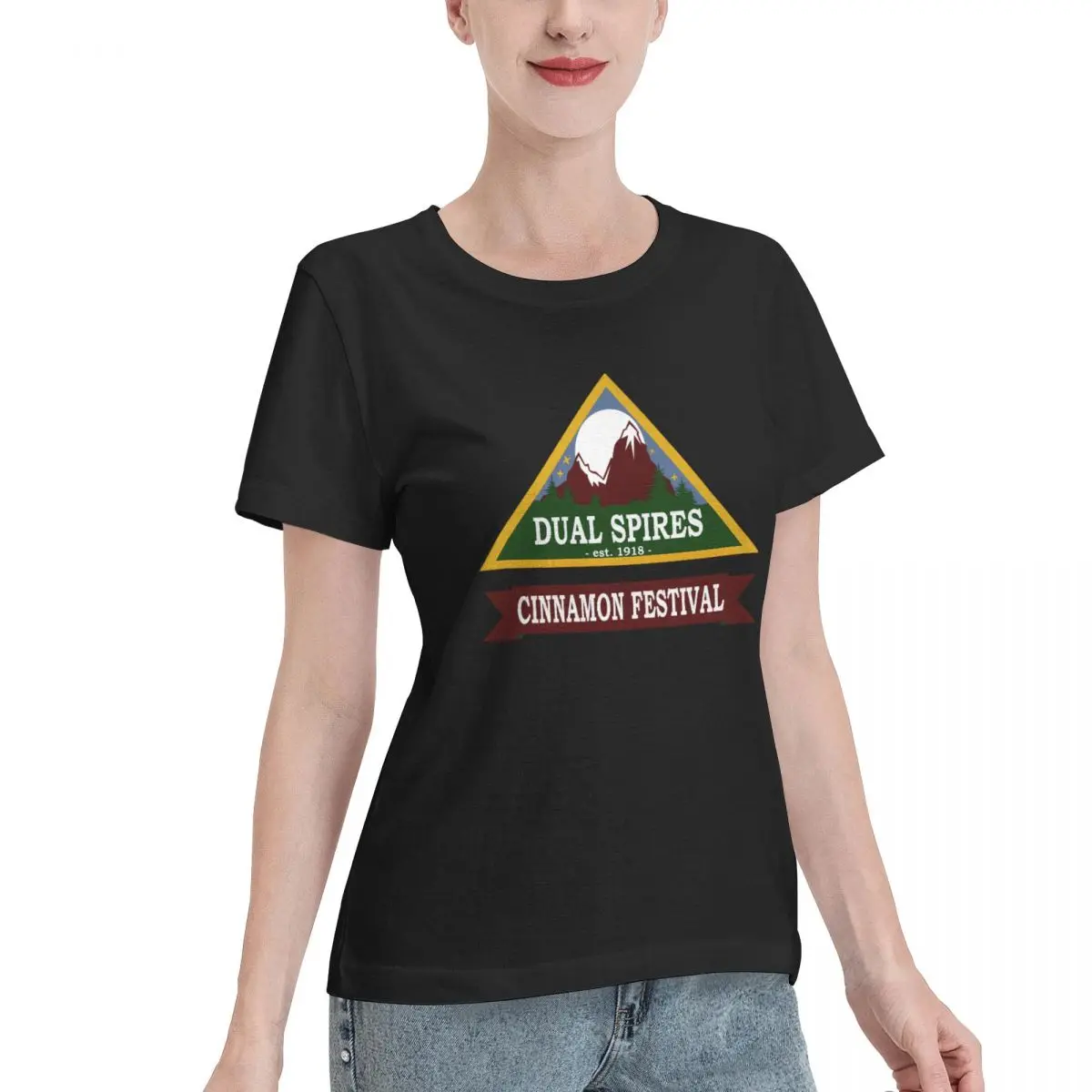 Skin Safe Psych - Dual Spires Cinnamon Festival Women's T-shirt Minimalist Outfit Basic Tops For Women