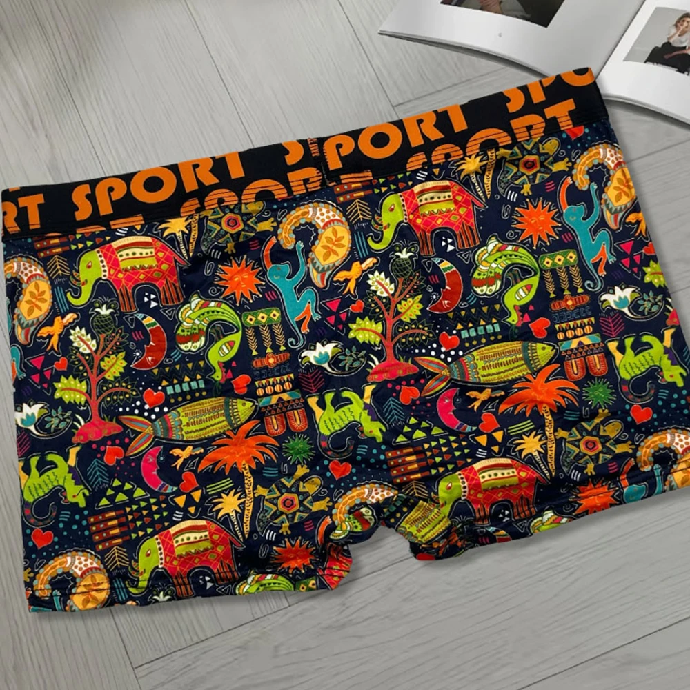 3 قطع الرجال الكتابة على الجدران المطبوعة الملاكم السراويل عارضة الرياضة تنفس الملابس الداخلية الرجال الملابس الداخلية المريحة