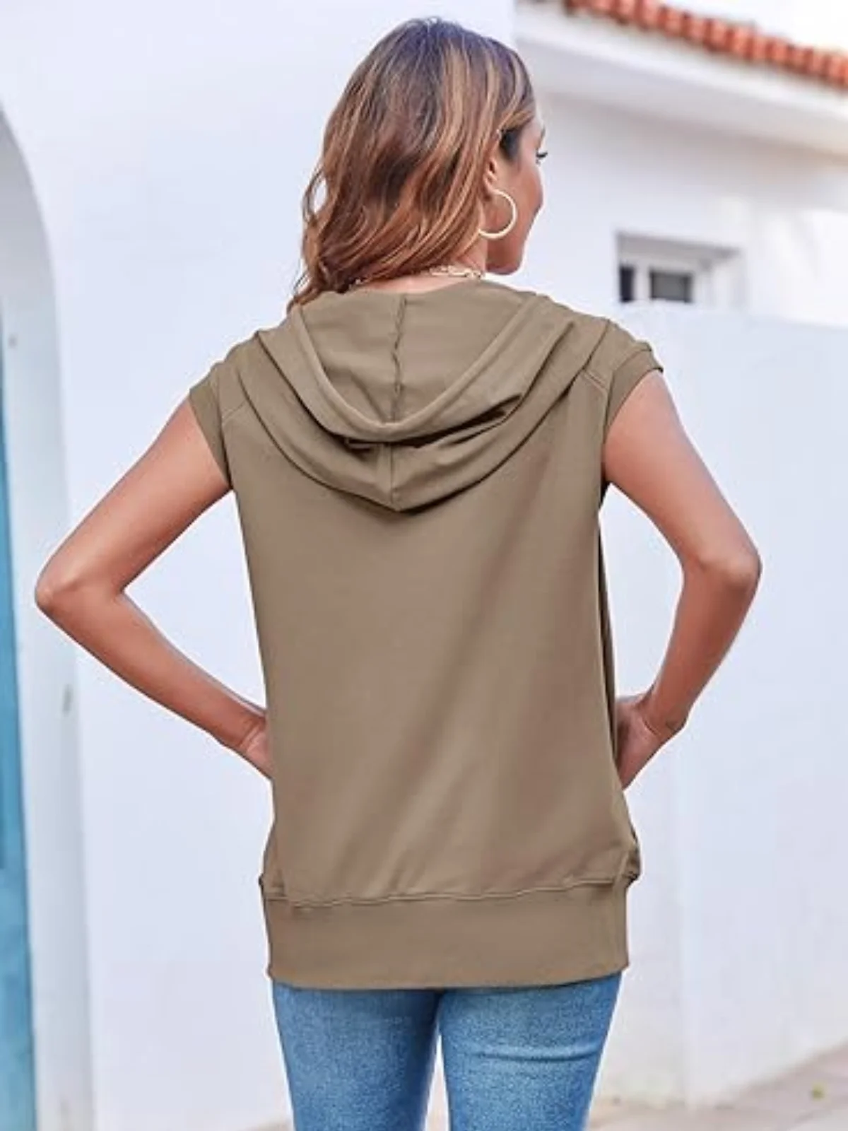 Women's Sleeveless Zip Up Hoodies Casual Loose Fit Drawstring Sweatshirts Y2k Tops Streetwear Vest Coat Fashion Women Sweatshirt