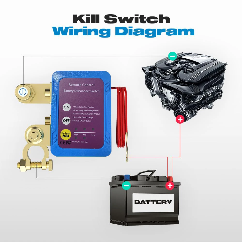 240A Smart Voltage Kill Switch, Remote Battery Disconnect Automatic Power Shut Off Remote Control Switch Car Anti-Theft for Car