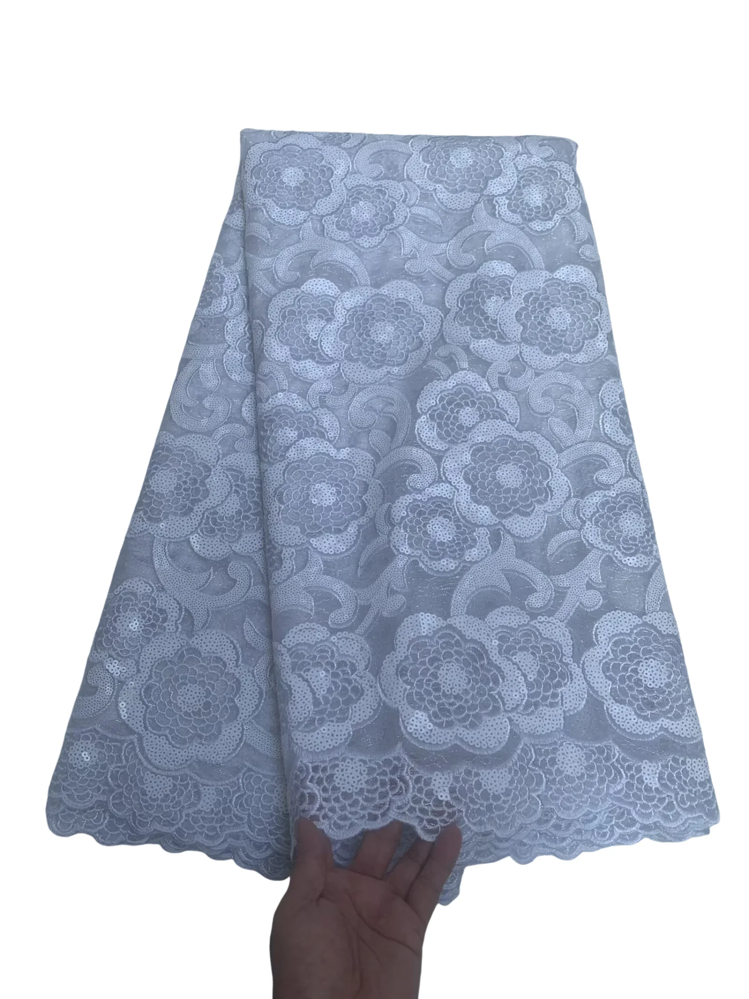 

White High Quality African Mesh Sequins Lace Fabric 5Yard French Tulle Lace Nigerian Luxury Embroider Fabric For Women Party Sew